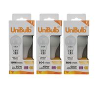 Unibulb Led Gls B22 (Bc) 806Lm 7.3W (Replaces 60W) 2700K (Warm White) Dimmable Light Bulb - Pack Of 3