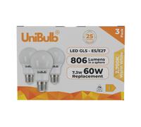Unibulb Led Gls E27 806Lm 7.3W 2700K (Warm White) Light Bulb - Pack Of 3