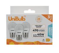 Unibulb Led Golf Ball E27 (Es) 470Lm 4.2W (Replaces 40W) 6500K (Daylight) Light Bulb - Pack Of 3