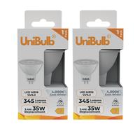 Unibulb Led Mr16 Gu5.3 345Lm 3.4W (Replaces 35W) 4000K (Cool White) Downlight Spot Light Bulb - Pack Of 2