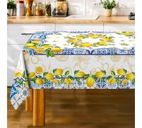 Unibyby Lemon Tablecloth 60 x 104 Inch Rectangle, Yellow and Blue Mediterranean Summer Decor Tile Flower Pattern Table Cloth Italian Themed Decor for Party Oblong Table Cover for Dining Room