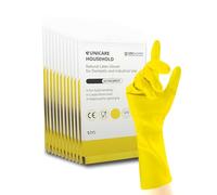 Unicare Household Yellow - Latex Reusable Household Gloves for Cleaning, Washing up and Food Processing - 12 Pairs - Size S