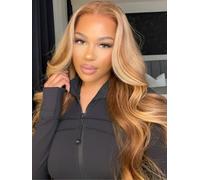 UNICE Bye Bye Knots Glueless Wavy Pre Cut Lace Front Wig Human Hair Pre Plucked Bleached Knots Honey Blonde Highlight Put and Go Wig Natural Hairline 180