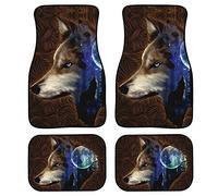 UNICEU 3D Wild Wolf Starry Night Moon Premium Car Floor Mats Brown - Universal Fit Car Mats for Cars, SUVs, Vans and Trucks - 4 Piece Driver, Passenger & Rear Mats