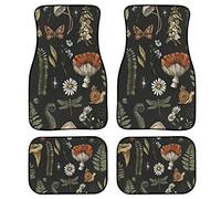 UNICEU Car Floor Mats, Front and Rear Floor Protector Carpets, Art Mushroom Daisy Floral Snail Print, All Weather Protection Car Liner Mats Anti Slip, 4 Pcs Set