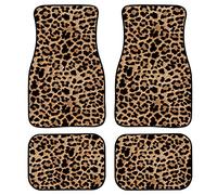 UNICEU Classic Cheetah Leopard Print Front Rear Car Carpet Floor Mats All Weather for Women Men Car Decorative Accessories Durable Foot Pads Universal Fit for Most Trucks SUV Sedan, Brown, 4pcs