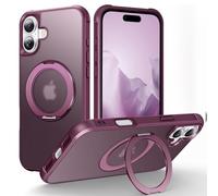 Unichthy 360 Spin Stand Cover for iPhone 17 Case with Magnetic Ring Holder Shockproof Hard Bumper PC Translucent Matted Design [Camera & Military Drop Protection] for iPhone 17 Claret