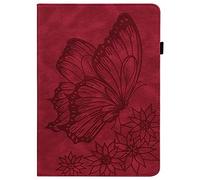 Unichthy Butterfly Case for iPad Pro 12.9 Case 6th/5th/4th/3rd Generation with Pen Holder Shell, Slim Folding Multi-Angle Stand Card Holder Cover for iPad 12.9 Pro 2022/2021/2020/2018, Red