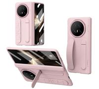 Unichthy Case for HONOR Magic V5 5G Cover Kickstand with Built-in Screen Protector/Wrist Strap/Finger Ring Buckle/Hinge Protection Shockproof Protective Case for HONOR Magic V5 5G Pink