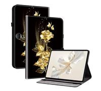 Unichthy Case for HONOR Pad 9 12.1-inch 2024 Tablet Shockproof Card Holder Multi-Angle Stand Cover with Pen Holder for HONOR Pad 9 Gold Roses