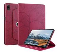 Unichthy Case for Honor Pad X8a 11 Inch 2024 Cover |3D Embossed Leaf Vein| with Pencil Holder Shockproof Sturdy 360 Degree Swiveling Stand Cover for Honor Pad X8a 2024 Tablet - Red