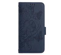 Unichthy Case for HONOR X5c Plus Wallet Cover with Wrist Strap 3D Flowers for Women Girls Shockproof Litchi Leather [RFID Blocking] Card Slots Stand Shell for HONOR X5c Plus Navy Blue