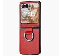 Unichthy Case for Moto Razr70 / Razr60/ Razr50 Phone Case with Metal Ring Holder, Non-Slip Grip Litchi Texture Shockproof Pocket Cover Official Phone Cover for Moto Razr70 / Razr60/ Razr50 2024 Red