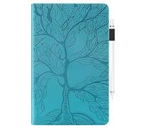 Unichthy Case for Nokia T10 Case 8.0 Inch 2022 Cover |3D Embossed Leaf Vein| with Pencil Holder Shockproof Sturdy Stand Card Slots Cover for Nokia T10 Tablet 8" - Teal