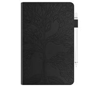 Unichthy Case for Nokia T10 Case 8.0 Inch 2022 Cover |3D Embossed Leaf Vein| with Pencil Holder Shockproof Sturdy Stand Card Slots Cover for Nokia T10 Tablet 8" - Black