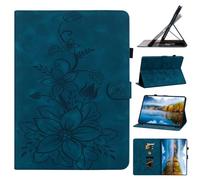 Unichthy Case for Nokia T10 Case 8.0 Inch 2022 for Women with Pencil Holder Shockproof Lily Floral Embossed Stand Cover for Nokia T10 Tablet 8" Blue