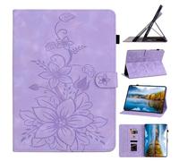 Unichthy Case for Nokia T10 Case 8.0 Inch 2022 for Women with Pencil Holder Shockproof Lily Floral Embossed Stand Cover for Nokia T10 Tablet 8" Purple