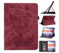 Unichthy Case for Nokia T10 Case 8.0 Inch 2022 for Women with Pencil Holder Shockproof Sturdy Flower Embossed Stand Cover for Nokia T10 Tablet 8" Red