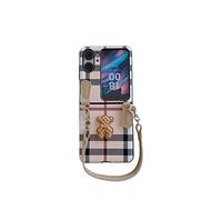 Unichthy Case for OPPO Find N2 Flip Case Plaid with 3D Bear Cute Design Shockproof Protective Cover Bumper Full Protection Phone Case Cover with Leather Strap for OPPO Find N2 Flip 5G 2023