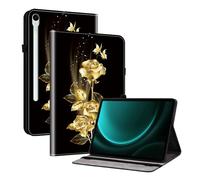 Unichthy Case for Samsung Galaxy Tab S11 2025 Shockproof Card Holder Multi-Angle Stand Cover with Pen Holder for Samsung Galaxy Tab S11 2025 Gold Roses