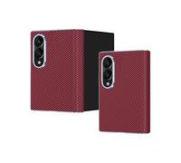 Unichthy Case for Samsung Galaxy Z Fold Wide 2026 Official Cover with Built-in Screen Protector Carbon Fiber Print Design,Shiny Electroplated Frame Hinge Protection Shockproof Shell Red