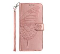 Unichthy Case for XIAOMI 15T Pro Wallet Cover with Wrist Strap 3D Butterfly Design Shockproof PU Leather Folio Shell 3 Card Slots Stand Flip Phone Cover for XIAOMI 15T Pro Rose Gold