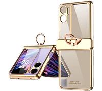 Unichthy Clear Case for OPPO Find N2 Flip Case with Metal Ring Holder, Shiny Plated Frame Shockproof Cover with Hinge Protection Transparent Official Phone Case for OPPO Find N2 Flip 5G 2023 Gold