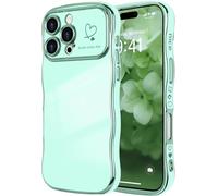 Unichthy Cute Love Heart Phone Case for iPhone 16 Pro |Easy to Hold| Lovely Wave Frame Curly Shape for Girls Women Glitter Plated Bright Colour Soft TPU Shockproof Cover for iPhone 16 Pro Light Green