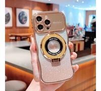 Unichthy Cute Love Heart Phone Case for iPhone 16 Pro Max All Glitter Magnetic Ring Stand Curly Wave Frame for Girls Women Bling Shiny Shockproof Soft TPU Camera Cover for iPhone 16 Pro Max Gold