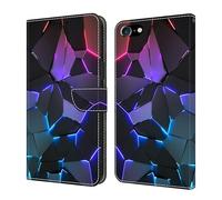 Unichthy Flip Case for iPhone SE 2022 2020 / iPhone 8 / iPhone 7 Wallet Cover Shockproof PU Leather Folio Shell 2 Card Slots Bumper Silicone Magnetic Stand Cover Gothic Prints Style,Blue Cracks