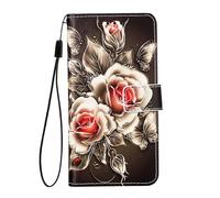 Unichthy Flip Case for XIAOMI 15T Pro Wallet Cover Shockproof PU Leather Folio Shell 2 Card Slots Slim Fit Bumper Silicone Magnetic Cover with Stand for XIAOMI 15T Pro,Black Rose