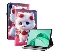 Unichthy Flip Printed Case for HONOR Pad X8a 2024 Shockproof Card Holder Multi-Angle Stand Cover with Pen Holder for HONOR Pad X8a 11-Inch Tablet Rose Cat