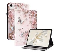 Unichthy Flip Printed Case for HONOR Pad X9a 2025 Shockproof Card Holder Multi-Angle Stand Cover with Pen Holder for HONOR Pad X9a 11.5-Inch Tablet Pink Flowers Butterfly