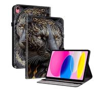 Unichthy Flip Printed Case for iPad 10.2 inch, iPad 9th/8th/7th Generation 2021/2020/2019 Shockproof Card Holder Multi-Angle Stand Cover with Pen Holder Black Lion