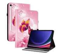 Unichthy Flip Printed Case for Samsung Galaxy Tab S11 2025 Shockproof Card Holder Multi-Angle Stand Cover with Pen Holder for Samsung Galaxy Tab S11 2025 Pink Butterflies