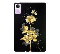 Unichthy Floral Case for Xiaomi Redmi Pad SE 11 inch Tablet 2023 for Women with Soft TPU Reinforced Corner Slim Shockproof Tablet Black Cover Golden Roses Design for Redmi Pad SE Tablet