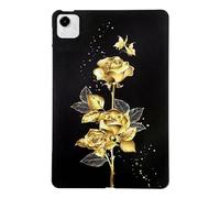 Unichthy Flowers Case for HONOR Pad X9a 2025 with Soft TPU Reinforced Corner Slim Shockproof Black Cover Gold Roses for HONOR Pad X9a 11.5-Inch Tablet for Girls