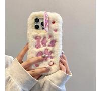 Unichthy Fluffy Case for iPhone 16 Pro Cover with Built-in Camera Bracket Stand for Women It's ok Plush Girly Kids Cover Soft Silicone Warm Winter Shockproof Case for iPhone 16 Pro - White