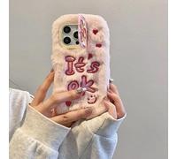 Unichthy Fluffy Case for iPhone 16 Pro Max Cover with Built-in Camera Bracket Stand for Women It's ok Plush Girly Kids Cover Soft Silicone Warm Winter Shockproof Case for iPhone 16 Pro Max - Pink