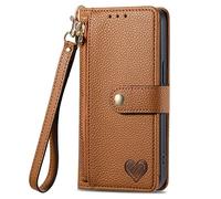 Unichthy For HONOR 400 Pro Zipper Case Love Heart, Shockproof 7 Card Slots RFID Blocking Leather Flip Wallet Handbag Zip Pocket Cover Light Weight Magnetic Purse for HONOR 400 Pro Brown