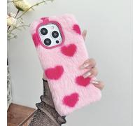 Unichthy For iPhone 15 Pro Max Case for Women Love Heart Design Plush Girly Cover Fluffy Pocket Cover Soft Silicone Back Warm Winter Shockproof Lightweight Phone Case for iPhone 15 Pro Max - Pink
