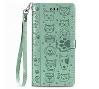 Unichthy For iPhone 17e 2026 / iPhone 16e 2025 Case with Cats Dogs On Cute Wallet Flip Phone Skin PU Leather Magnetic Folio Cover Bumper TPU Stand Card Holder with Strap for iPhone 17e/ 16e Green