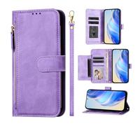 Unichthy For Motorola Signature PU Leather Zipper Wallet Case, Multi-Card Holder with 7 Card Slots, Wrist Strap, Strong Magnetic Closure, Kickstand & Shockproof Folio Purse Purple
