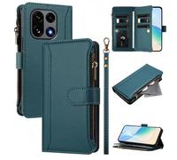 Unichthy For OnePlus 15 Zip Case 9 Card Slots with Wrist Strap Shockproof PU Leather Flip Wallet Handbag Zipper Phone Purse Stand Magnetic Closure Cover for OnePlus 15 5G Dark Green