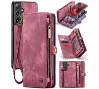 Unichthy for Samsung Galaxy S26 FE 2026 Purse Case, Red | 5 Card Slots Zipper Cover with Strap, Large Card Holder Space Wallet, Shockproof PU Leather Flip Handbag, Magnetic Snap