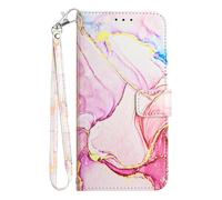 Unichthy For XIAOMI 15T Pro Case with Wrist Strap 3D Marble Design Shockproof PU Leather Flip Wallet Phone Cover Magnetic Clip Folio Skin Kickstand Card Holders for XIAOMI 15T Pro, Rose Gold