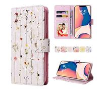 Unichthy Glitter Case for iPhone 15 Plus Flip Cover with RFID Blocking Shockproof Leather Bling Gold Line Wallet Case for Women Card Holder Stand Floral Case for Samsung A54 5G Little Flowers