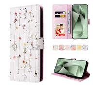 Unichthy Glitter Case for Samsung Galaxy A57 Flip Cover with RFID Blocking Shockproof Leather Bling Gold Line Wallet Case for Women Card Holder Floral Case for Samsung Galaxy A57 Little Flowers