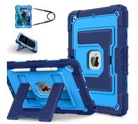 Unichthy Hybrid Tough Case for iPad 10.2 inch, iPad 9th/8th/7th Generation 2021/2020/2019 Cover Fully-Body Shockproof Kiddie Cover with Crossbody Nylon Strap/Built-in Stand for Boys & Girls, Blue