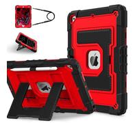 Unichthy Hybrid Tough Case for iPad 10.2 inch, iPad 9th/8th/7th Generation 2021/2020/2019 Cover Fully-Body Shockproof Kiddie Cover with Crossbody Nylon Strap/Built-in Stand for Boys & Girls, Red